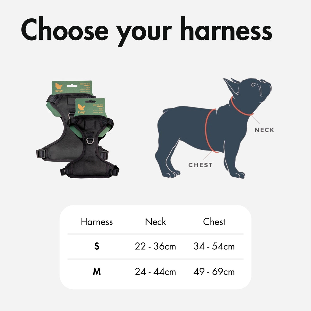 Sizing chart to choose your harness size for the Kvisp seat #color_midnight-gray