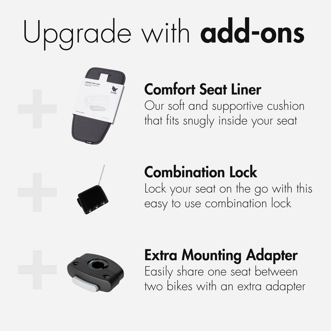 An overview of the different add-ons you can get for the Kvisp seat to upgrade your rides #color_midnight-gray